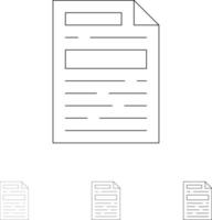 het dossier document ontwerp stoutmoedig en dun zwart lijn icoon reeks vector