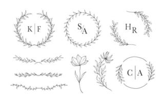 reeks van hand- getrokken bloemen kaders voor bruiloft ornament of vrouwelijk schoonheid logo sjabloon vector