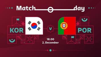 Korea, Portugal bij elkaar passen Amerikaans voetbal 2022. 2022 wereld Amerikaans voetbal wedstrijd kampioenschap bij elkaar passen versus teams intro sport achtergrond, kampioenschap wedstrijd poster, vector illustratie