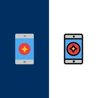 favoriete mobiel mobiel mobiel toepassing pictogrammen vlak en lijn gevulde icoon reeks vector blauw achtergrond