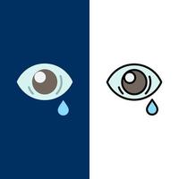 oog hangen oog verdrietig pictogrammen vlak en lijn gevulde icoon reeks vector blauw achtergrond