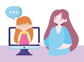 online onderwijs leraar en student meisje praten vector
