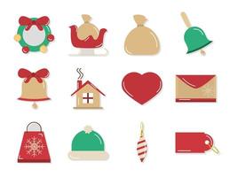 Kerstdecoratie en viering icon set vector