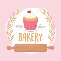 bakkerij cupcake en deegroller embleem samenstelling vector