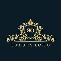 brief zo logo met luxe goud schild. elegantie logo vector sjabloon.