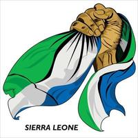 gevuist hand- Holding Sierra leonean vlag. vector illustratie van opgeheven hand- grijpen vlag. vlag draperen in de omgeving van hand. schaalbaar eps formaat