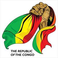 gevuist hand- Holding Congolees vlag. vector illustratie van opgeheven hand- grijpen vlag. vlag draperen in de omgeving van hand. eps formaat