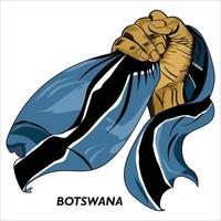 gevuist hand- Holding botswanan vlag. vector illustratie van opgeheven hand- grijpen vlag. vlag draperen in de omgeving van hand. eps formaat