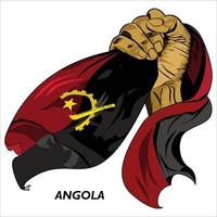 gevuist hand- Holding Angolese vlag. vector illustratie van opgeheven hand- grijpen vlag. vlag draperen in de omgeving van hand. eps formaat