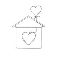 doorlopend lijn tekening huis met liefde hart teken symbool illustratie vector