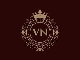 brief vn antiek Koninklijk luxe Victoriaans logo met sier- kader. vector