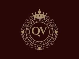 brief qv antiek Koninklijk luxe Victoriaans logo met sier- kader. vector