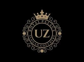 brief uz antiek Koninklijk luxe Victoriaans logo met sier- kader. vector