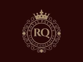 brief rq antiek Koninklijk luxe Victoriaans logo met sier- kader. vector