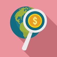 zoeken globaal geld icoon, vlak stijl vector
