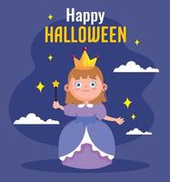 gelukkig halloween belettering met weinig prinses vector