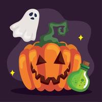 halloween pompoen en spook vector