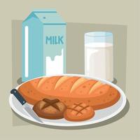 melk en gebakje producten vector