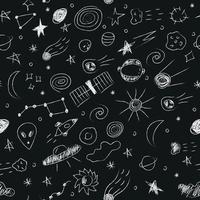 tekening kosmisch naadloos patroon in kinderachtig stijl. hand- getrokken abstract ruimte elementen. zwart en wit vector