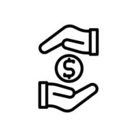 illustratie vector icoon verdienen, munt, goud, hand, transactie, geld.