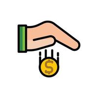 illustratie vector icoon vlak verdienen, munt, goud, hand, transactie, geld.