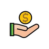 illustratie vector icoon vlak verdienen, munt, goud, hand, transactie, geld.