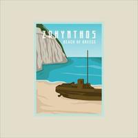 zakynthos strand poster vector illustratie sjabloon grafisch ontwerp. Griekenland eiland banier voor reizen of toerisme bedrijf