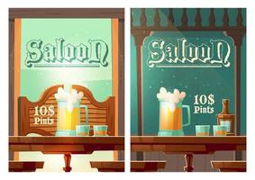 cowboy salon tekenfilm poster, wild west taverne vector