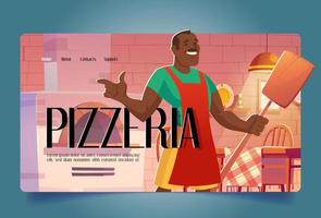 pizzeria tekenfilm landen, restaurant opening promo vector