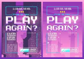 Speel opnieuw pixel kunst poster voor nacht of spel club vector