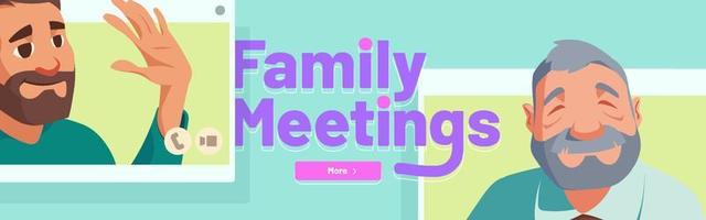 familie vergadering door online video-oproep banier vector