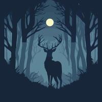 silhouet van een hert, hert in de nacht. mooi vector kunst illustratie.