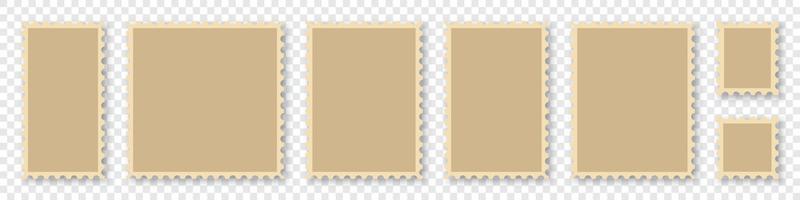 blanco port postzegels kaders set. mockup port postzegels met schaduw. port postzegel borders sjabloon verzameling. realistisch post postzegels set. vector illustratie