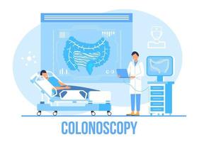 colonoscopie concept vector voor medisch web. app. blog. darm artsen onderzoeken, traktatie dysbiose. klein therapeut van proctologie maken colonoscopie. proctoloog.
