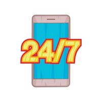 24 7 telefoon ondersteuning icoon, tekenfilm stijl vector