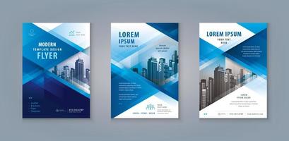 bedrijf brochure brochure folder sjabloon ontwerp set. abstract blauw meetkundig driehoek, zakelijke folder sjabloon a4 grootte vector