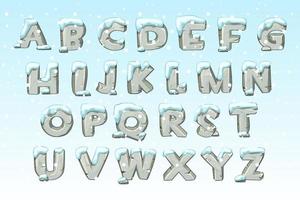 steen alfabet reeks voor aan het leren met sneeuw. vector illustratie grijs brieven, doopvont van rotsen voor ontwerp