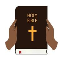 Afrikaanse handen Holding heilig Bijbel. vector illustratie.
