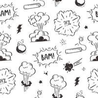 patroon kosmisch explosie en bommen. toespraak bubbels met de woorden boom, boom, knal. vector illustratie van doodles