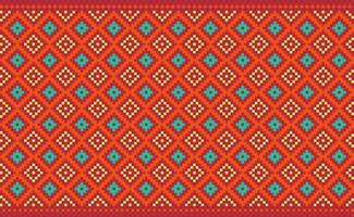 pixel etnisch patroon, vector borduurwerk boho achtergrond, rood en geel meetkundig cultuur aztec stijl