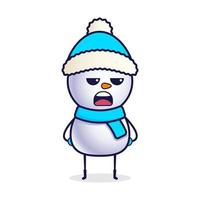 niet tevreden tekenfilm sneeuwman in een Kerstmis hoed vector