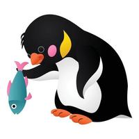 pinguïn met vis icoon, tekenfilm stijl vector