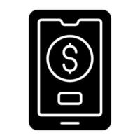 dollar binnen smartphone, icoon van mobiel investering vector