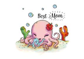 Leuke Octopus Mamma En Zoon Knuffelen Under The Sea Vector