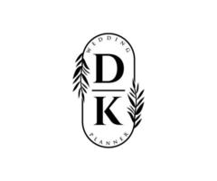 dk initialen brief bruiloft monogram logos verzameling, hand- getrokken modern minimalistisch en bloemen Sjablonen voor uitnodiging kaarten, opslaan de datum, elegant identiteit voor restaurant, boetiek, cafe in vector