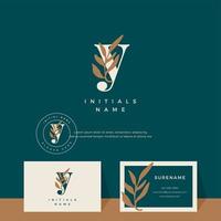 brief y met blad schoonheid vector logo ontwerp van eerste bruiloft, mode, boetiek, bloemen en botanisch