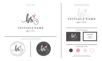 eerste bs brief b s handschrift schoonheid logo ontwerp met liefde vector