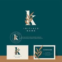 brief k met blad schoonheid vector logo ontwerp van eerste bruiloft, mode, boetiek, bloemen en botanisch