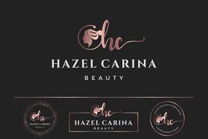 eerste brief hc h logo vrouwelijk voor vrouw gezicht en schoonheid, silhouet vector ontwerp verzameling