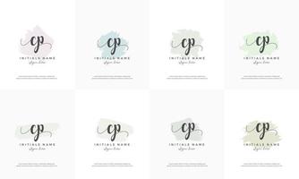 vrouwelijk reeks brief cp c p eerste handschrift logo ontwerp vector